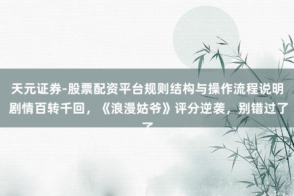 天元证券-股票配资平台规则结构与操作流程说明 剧情百转千回，《浪漫姑爷》评分逆袭，别错过了