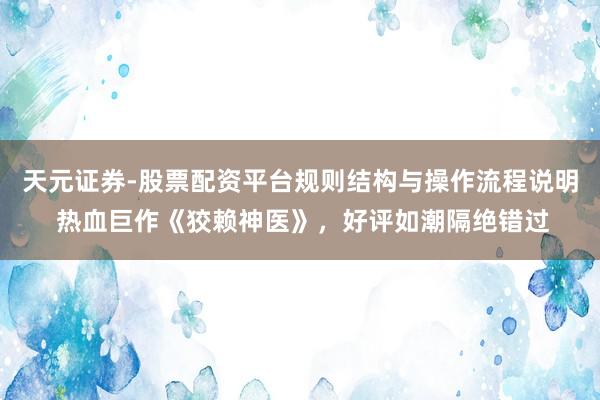 天元证券-股票配资平台规则结构与操作流程说明 热血巨作《狡赖神医》，好评如潮隔绝错过