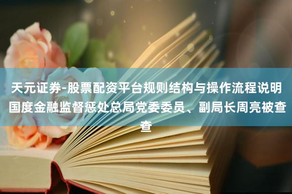 天元证券-股票配资平台规则结构与操作流程说明 国度金融监督惩处总局党委委员、副局长周亮被查