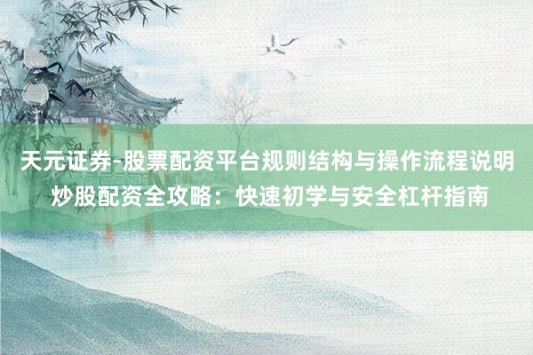天元证券-股票配资平台规则结构与操作流程说明 炒股配资全攻略：快速初学与安全杠杆指南