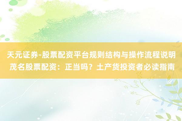 天元证券-股票配资平台规则结构与操作流程说明 茂名股票配资：正当吗？土产货投资者必读指南