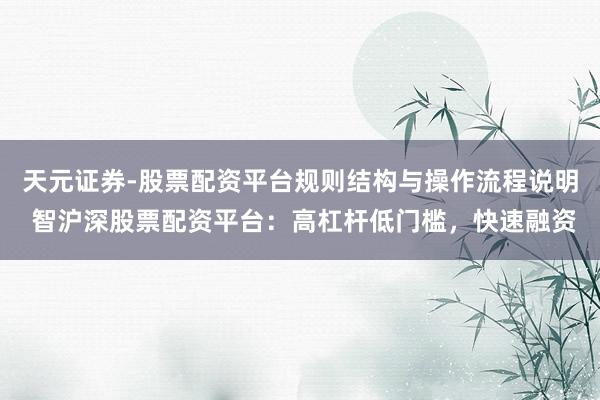 天元证券-股票配资平台规则结构与操作流程说明 智沪深股票配资平台：高杠杆低门槛，快速融资