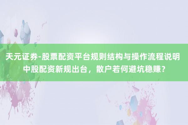 天元证券-股票配资平台规则结构与操作流程说明 中股配资新规出台，散户若何避坑稳赚？