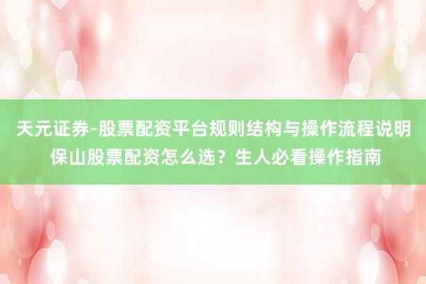 天元证券-股票配资平台规则结构与操作流程说明 保山股票配资怎么选？生人必看操作指南