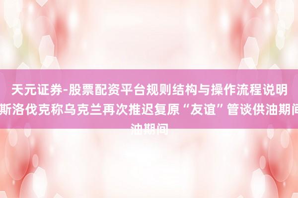 天元证券-股票配资平台规则结构与操作流程说明 斯洛伐克称乌克兰再次推迟复原“友谊”管谈供油期间