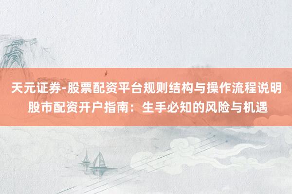 天元证券-股票配资平台规则结构与操作流程说明 股市配资开户指南：生手必知的风险与机遇