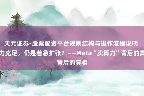 天元证券-股票配资平台规则结构与操作流程说明 算力充足，仍是着急扩张？——Meta“卖算力”背后的真相