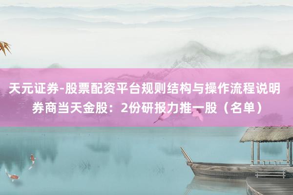 天元证券-股票配资平台规则结构与操作流程说明 券商当天金股：2份研报力推一股（名单）